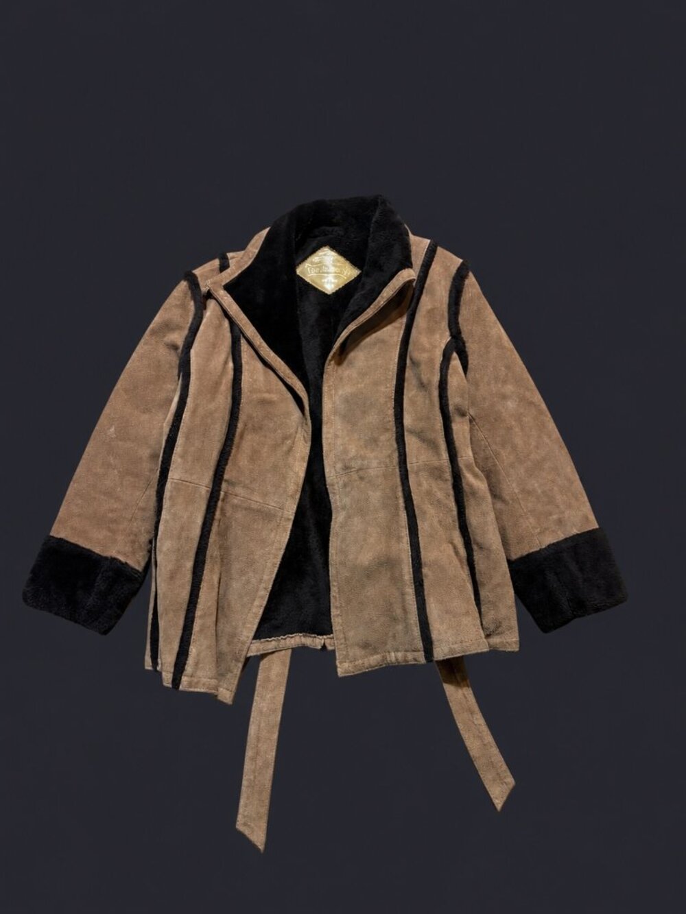 The Tannery Brown Suede Belted Plush Trim Coat Womens Medium